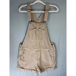 Old Navy Overalls Womens Size Small Tan Denim Bib Cotton Hippie Cuffed Shortalls
